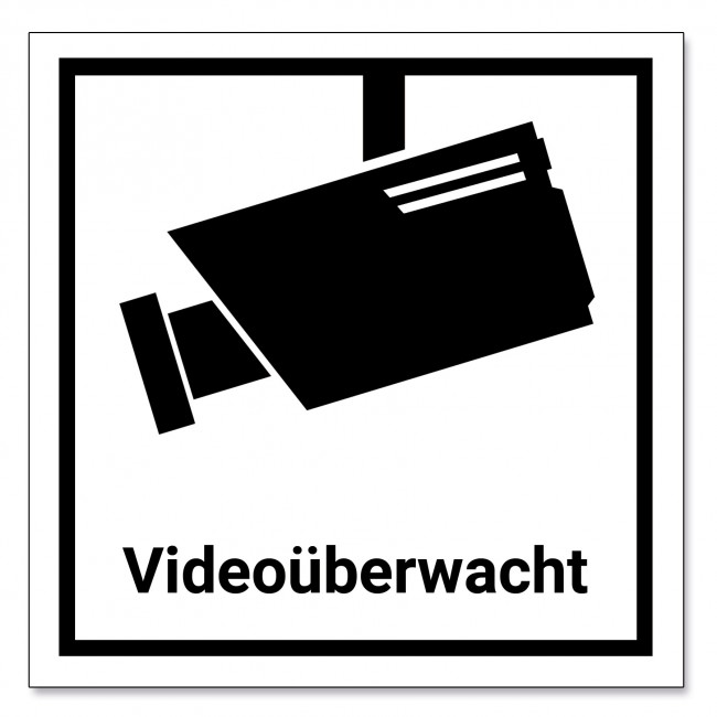 6 Stück Videoüberwachung Aufkleber / Schild (7,5x7,5cm), schwarz/weiß
